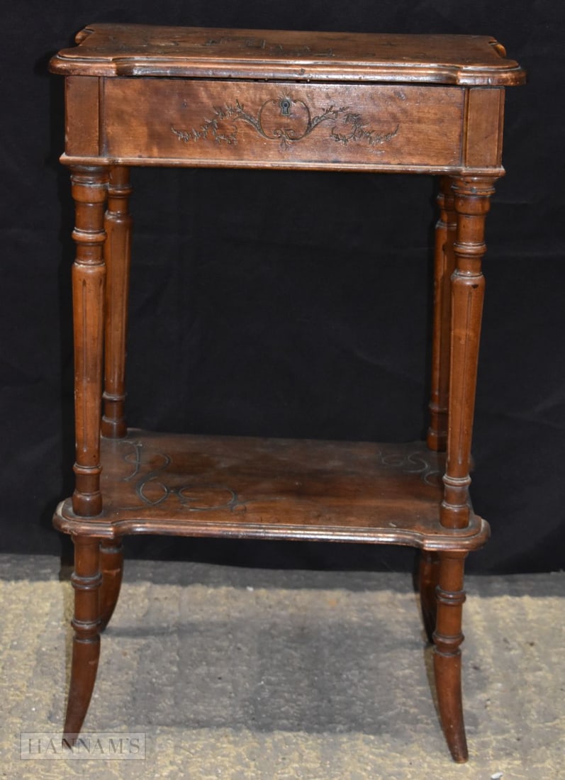 A French carved Hall table with lifting top decorated with rural scenes circa 1940 78 x 48 x 33cm: A French carved Hall table with lifting top decorated with rural scenes circa 1940 78 x 48 x 33cm