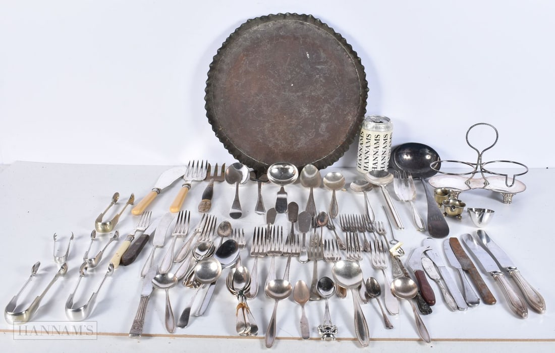 A collection of silver plated items, flatware, tray, etc (Qty). (1 of 11)