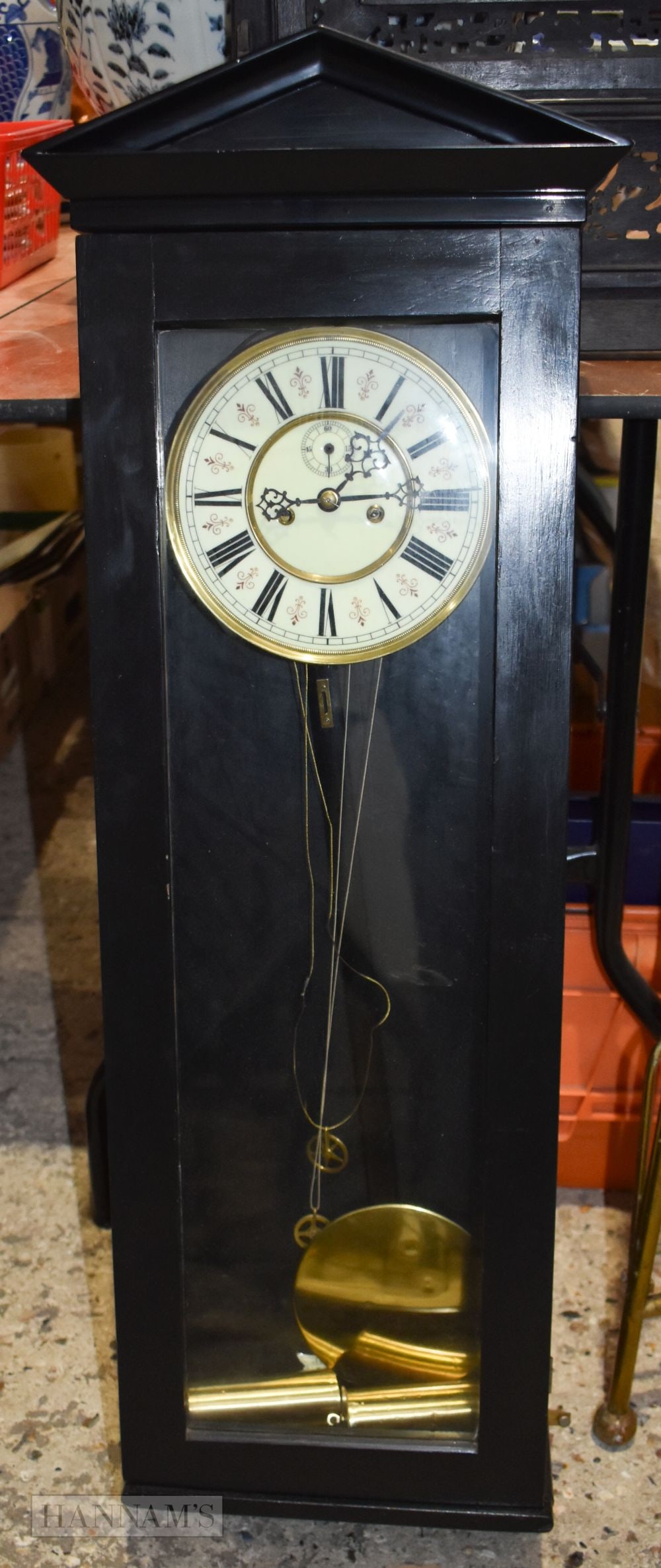 A VIENNA REGULATOR CLOCK. 100 cm x 28 cm. (1 of 2)
