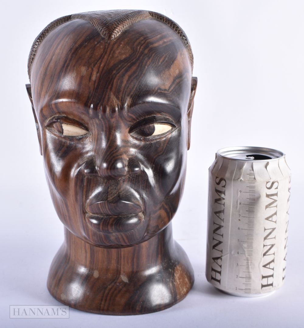 A LOVELY AFRICAN CARVED LIGNUM VITAE BUST OF A MALE. 23 cm x 12 cm. (1 of 6)
