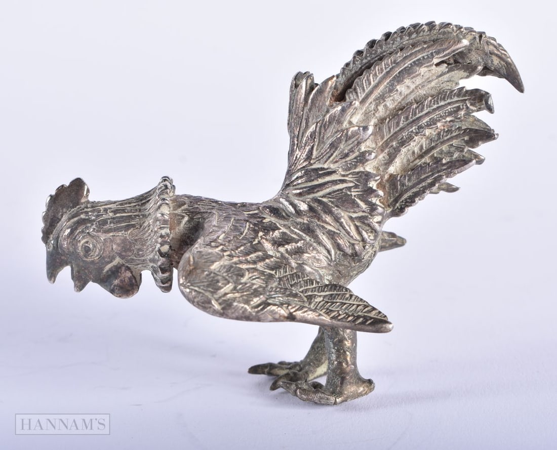 A 19TH CENTURY INDIAN MIDDLE EASTERN WHITE METAL FIGURE OF A BIRD. 223 grams. 8 cm wide. (1 of 6)