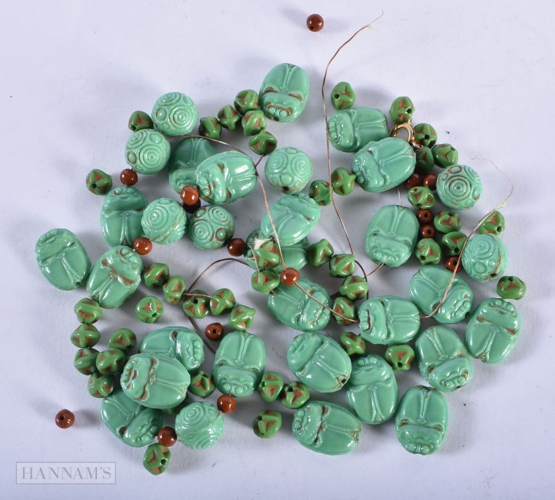 A LOVELY ART DECO EGYPTIAN REVIVAL SCARAB BEETLE TURQUOISE TYPE NECKLACE. 61 grams. 1.5 cm x 1.25 cm: A LOVELY ART DECO EGYPTIAN REVIVAL SCARAB BEETLE TURQUOISE TYPE NECKLACE. 61 grams. 1.5 cm x 1.25 cm.
