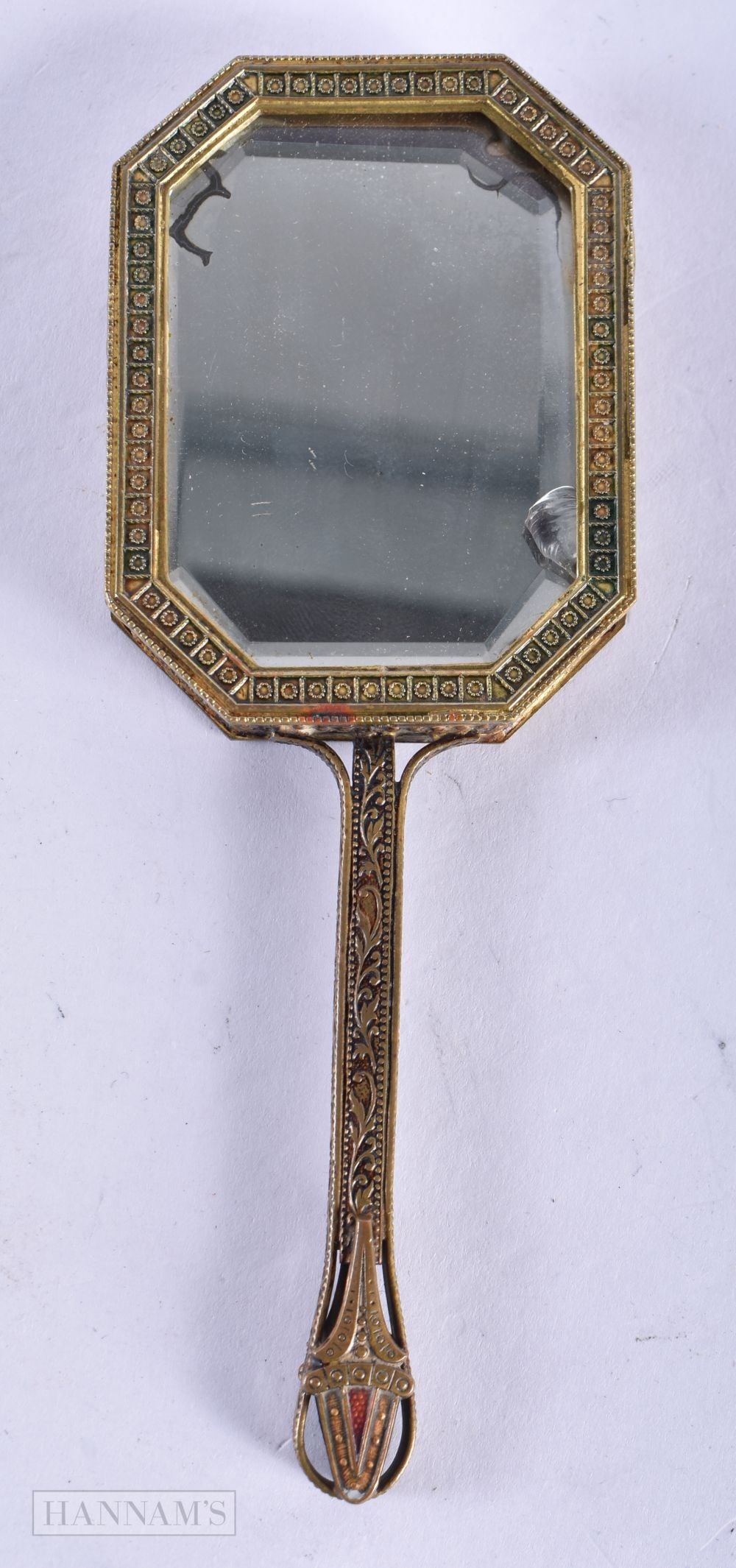 AN ANTIQUE PAINTED WATERCOLOUR MIRROR. 14.25 cm x 5.25 cm.: AN ANTIQUE PAINTED WATERCOLOUR MIRROR. 14.25 cm x 5.25 cm.