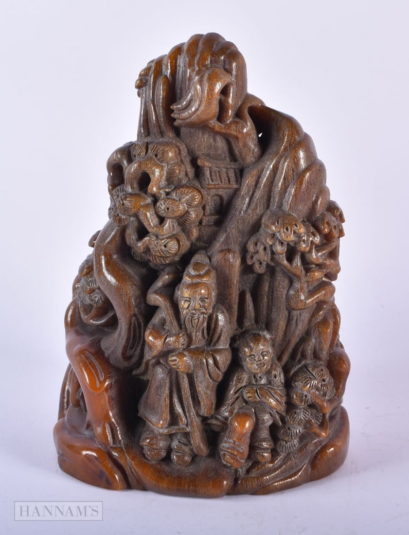 A CHINESE CARVED BUFFALO HORN TYPE MOUNTAIN BOULDER. 1149 grams. 18cm x 12 cm. (1 of 4)