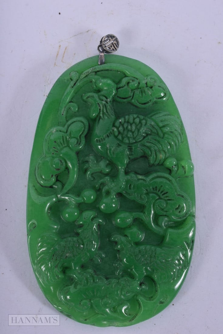 A LARGE CHINESE CHICKEN JADE PENDANT. 79.7 grams. 10 cm x 6 cm. (1 of 2)