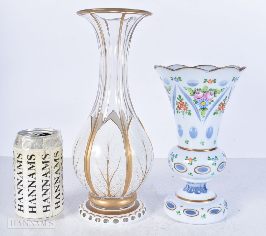 A Bohemian glass vase together with a Czech republic Bohemian glass 28cm (2).: A Bohemian glass vase together with a Czech republic Bohemian glass 28cm (2).