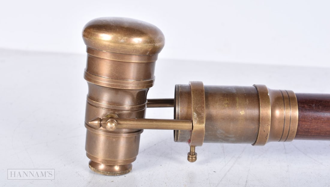 A wooden brass  Telescope handled 3 section walking cane 95cm (1 of 5)