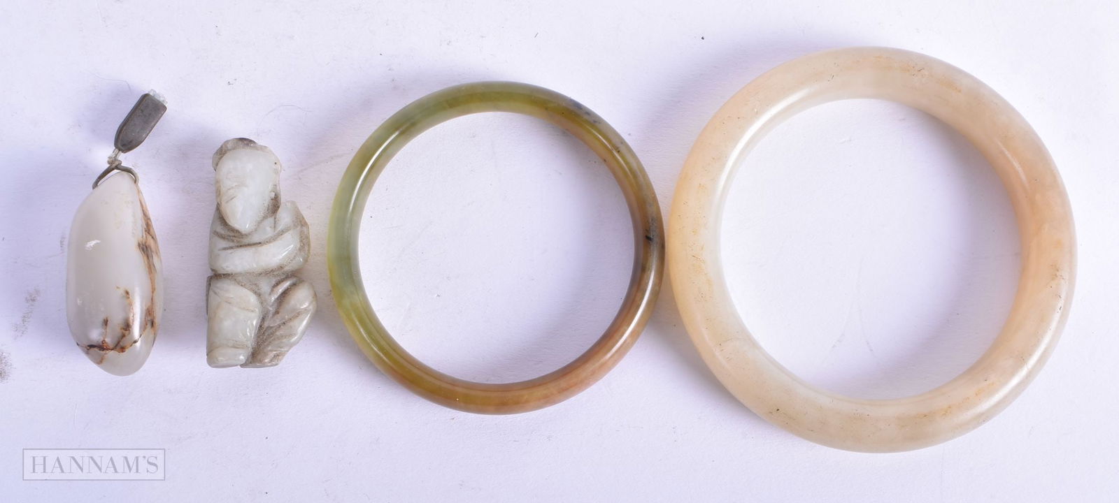 TWO CHINESE QING DYNASTY JADE BANGLES etc. (4) (1 of 5)