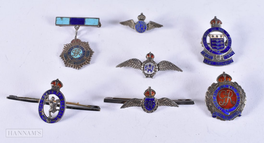 Sterling Silver Military Sweetheart Badges Inc RAF, RCAF, RAOC, Etc 30g. (7): Sterling Silver Military Sweetheart Badges Inc RAF, RCAF, RAOC, Etc 30g. (7)