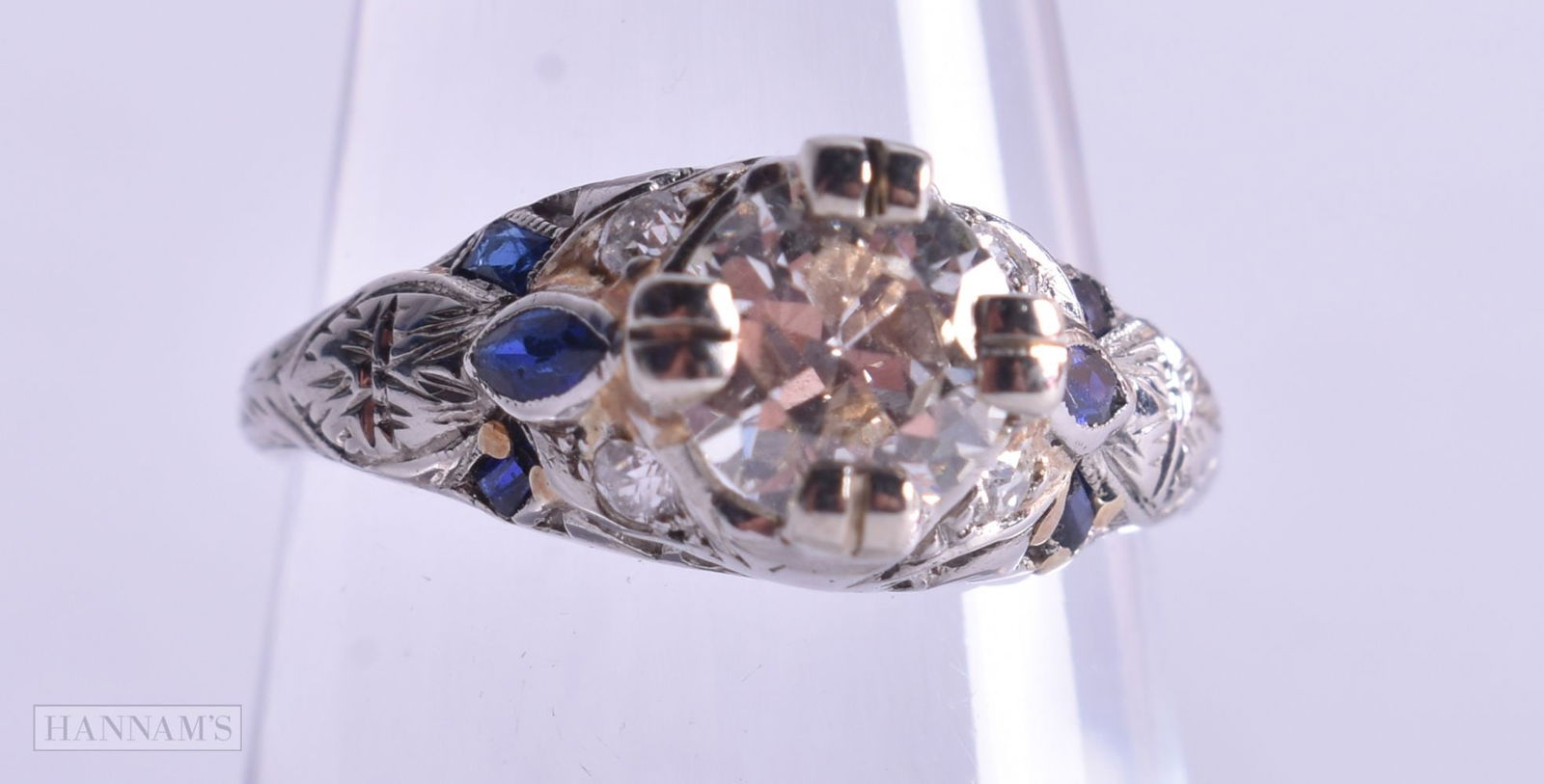 18ct White gold aqua & diamond cluster ring.  Size M, weight 2.5g (1 of 7)