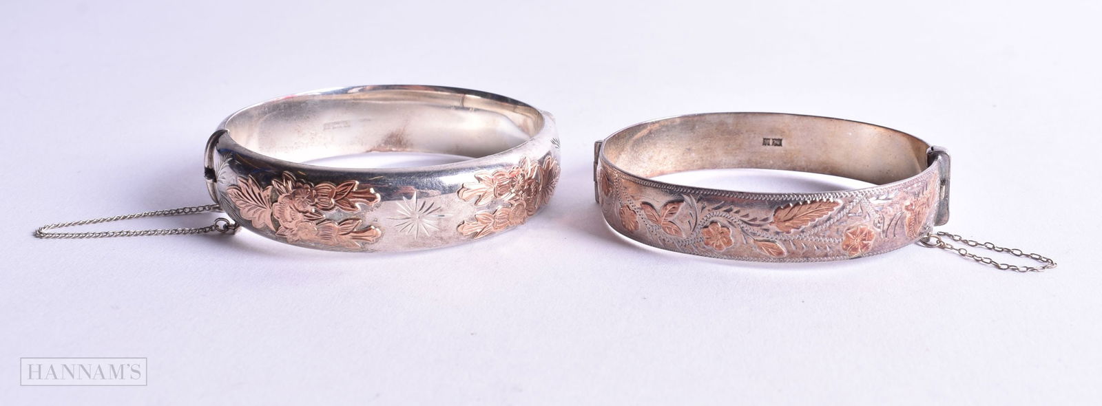 Collection of Sterling Silver 1970s Victorian Revival Bangles x 2 57g.: Collection of Sterling Silver 1970s Victorian Revival Bangles x 2 57g.