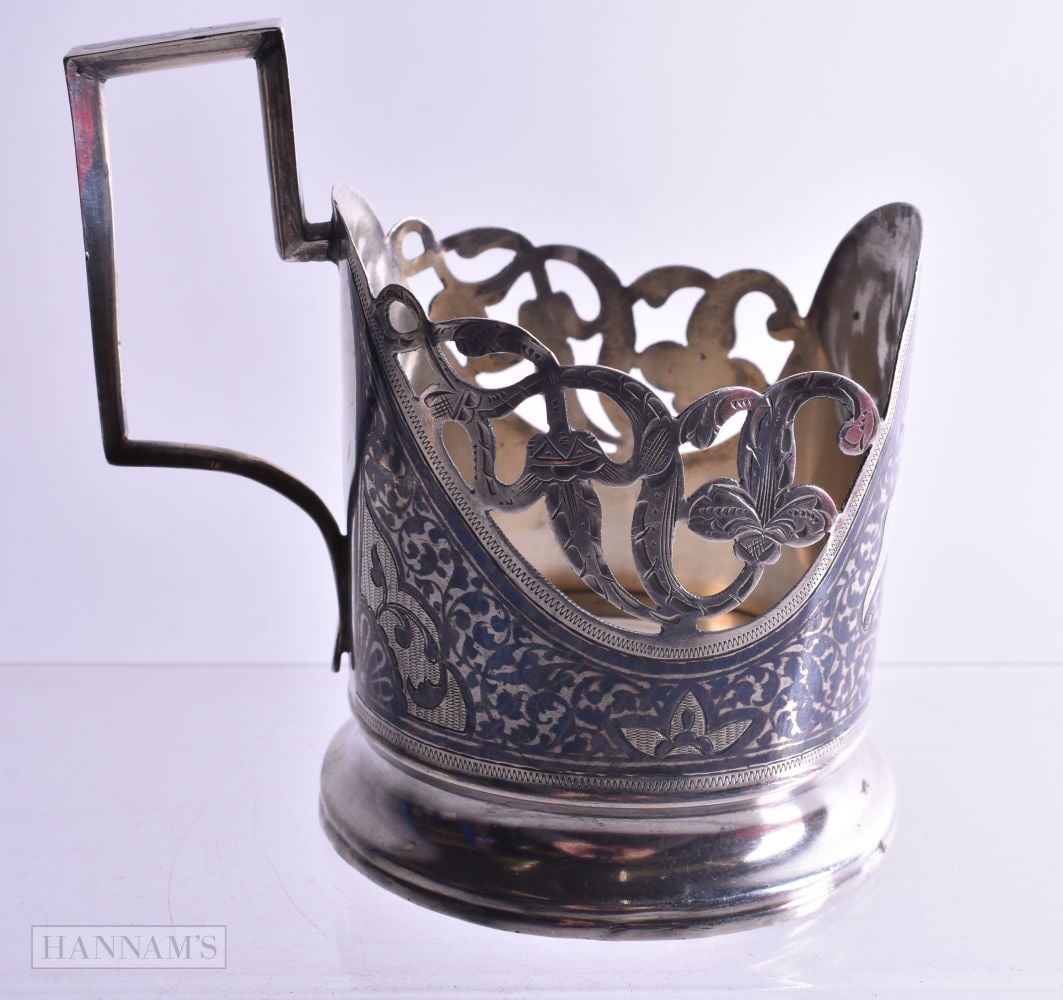 Stamped Russian Silver Niello Cup Holder 92g. 10 cm x 9.5 cm. (1 of 4)