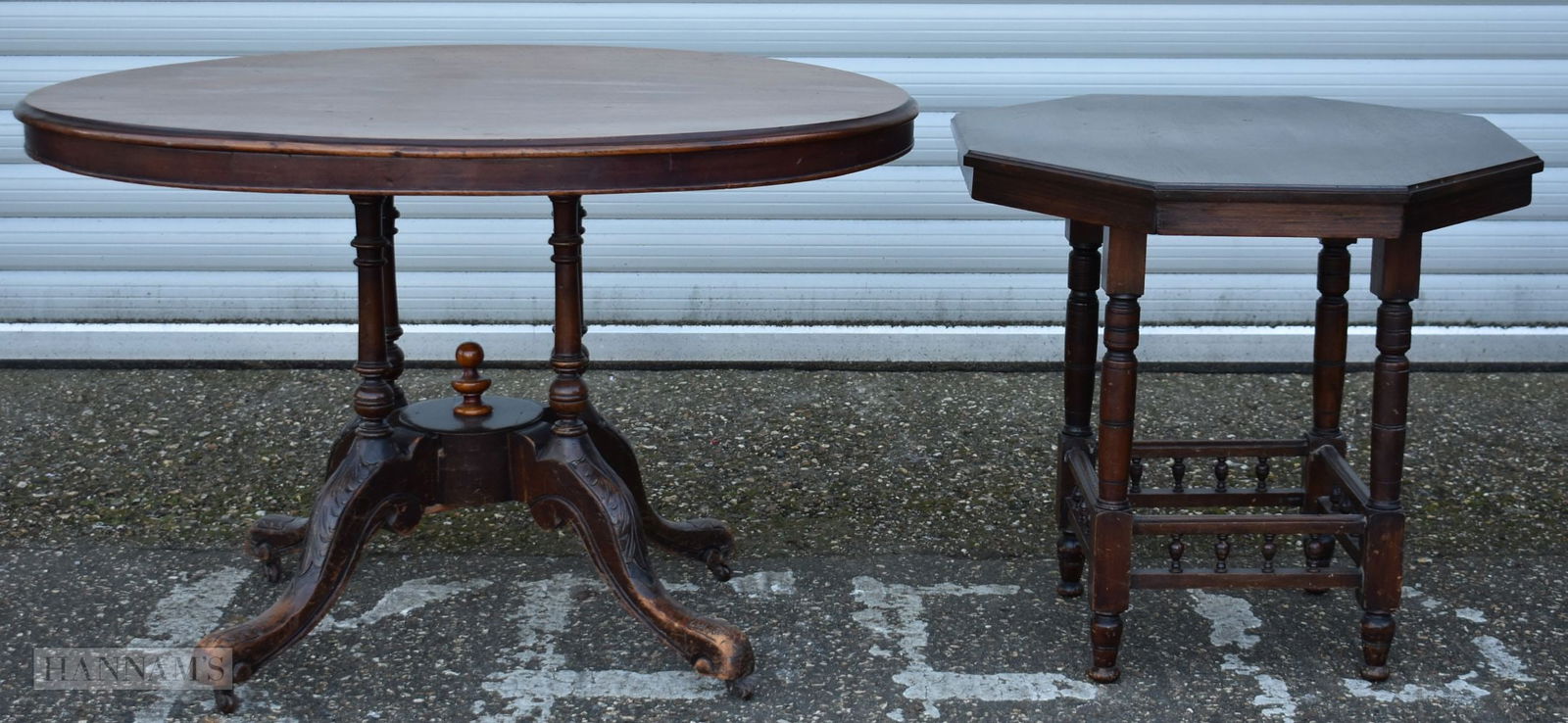 An antique Tilt top mahogany dining table together with an antique occasional table 74 x 114 x 84cm (1 of 10)