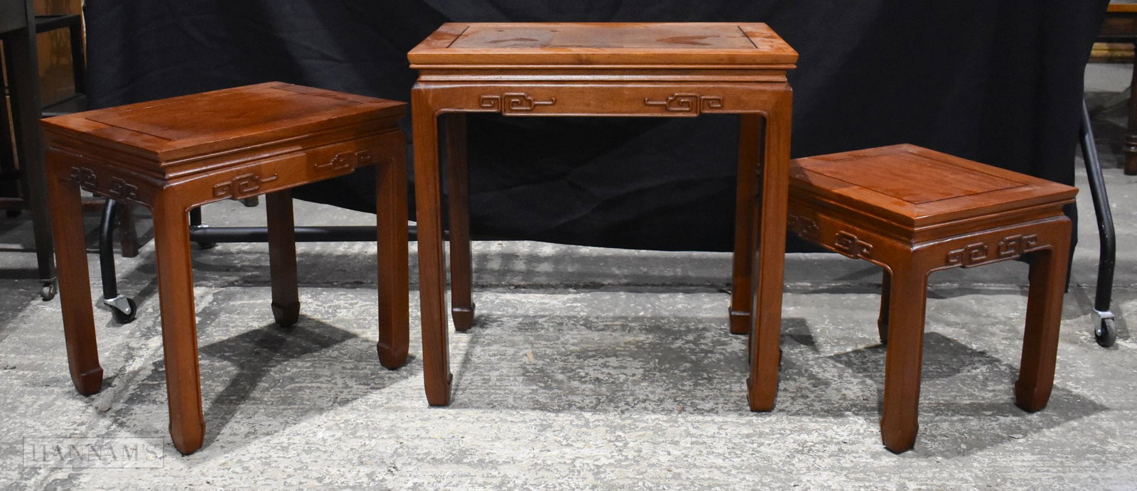 A Chinese 20th Century trio of tables 56 x 56 x 38cm: A Chinese 20th Century trio of tables 56 x 56 x 38cm