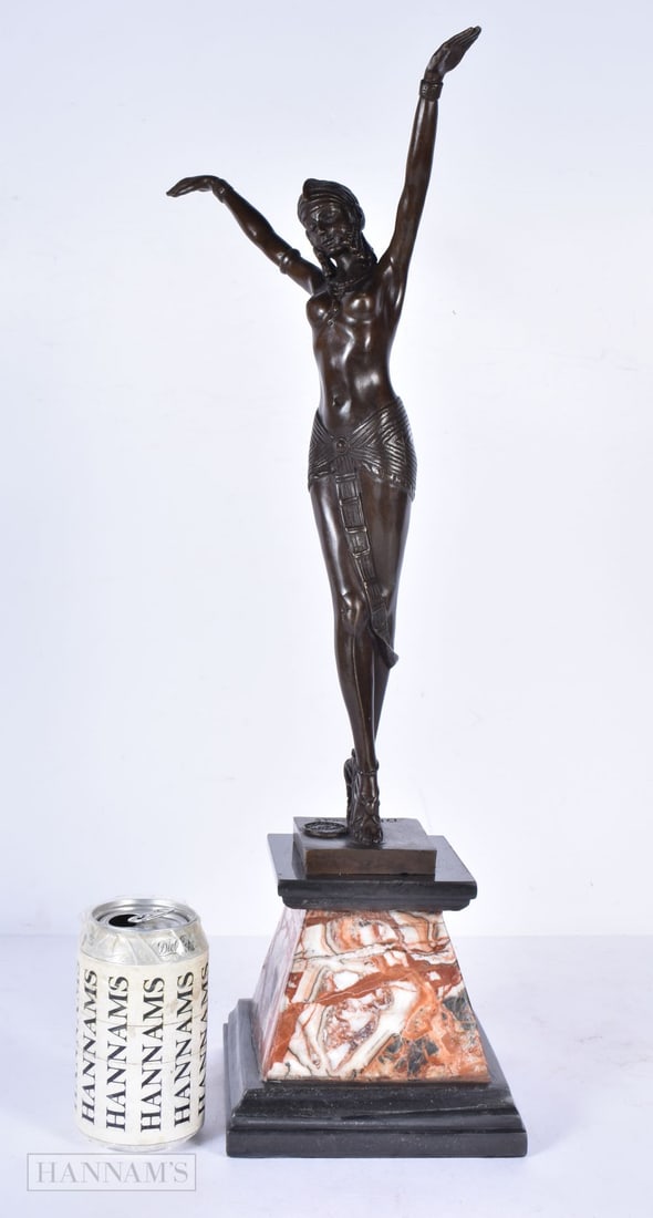 A patinated bronze Art Deco style dancer set on a marble base 56cm (1 of 5)