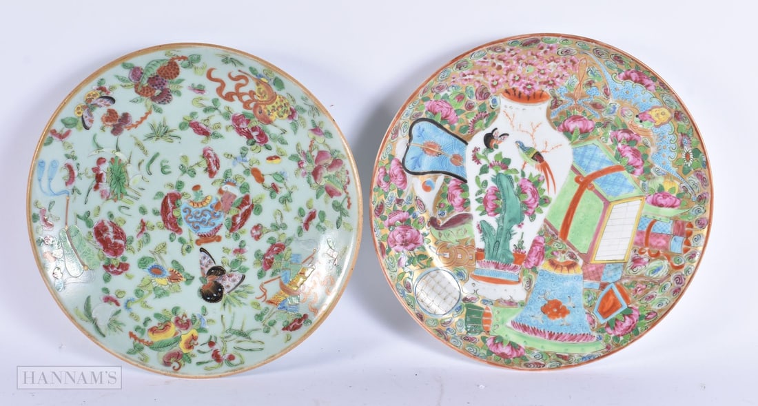TWO 19TH CENTURY CHINESE CANTON FAMILLE ROSE PORCELAIN PLATES. 24.5 cm diameter. (2) (1 of 7)