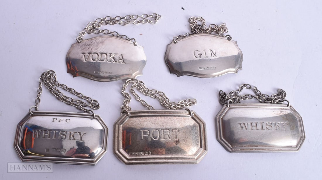 6 x .925 sterling silver decanter labels 44g. (6) (1 of 2)