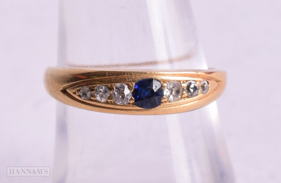 18ct gold sapphire & diamond dress ring (3.3g). N. (1 of 2)