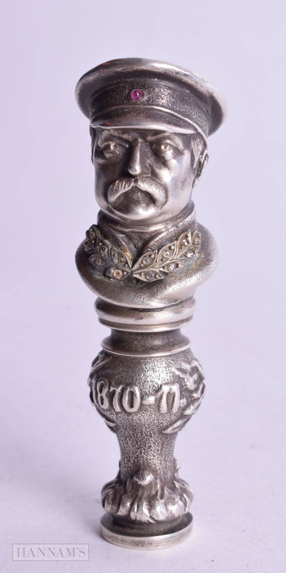 A CONTINENTAL SILVER DESK SEAL IN THE FORM OF A RUSSIAN MILITARY FIGURE.  Stamped 88. 8.5cm x 2.6cm (1 of 4)