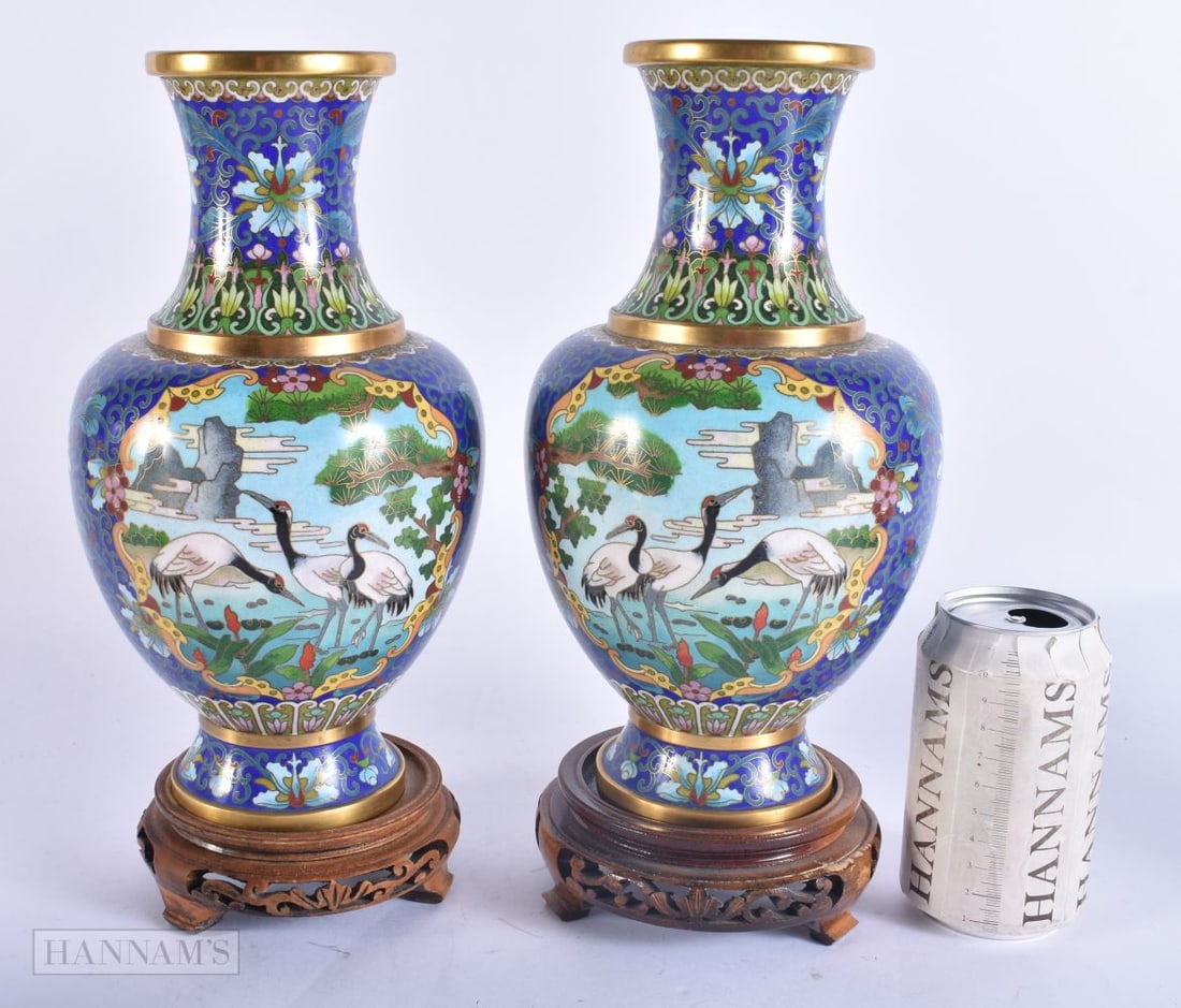 A PAIR OF EARLY 20TH CENTURY CHINESE CLOISONNE ENAMEL VASES Late Qing/Republic. 28cm high. (1 of 6)