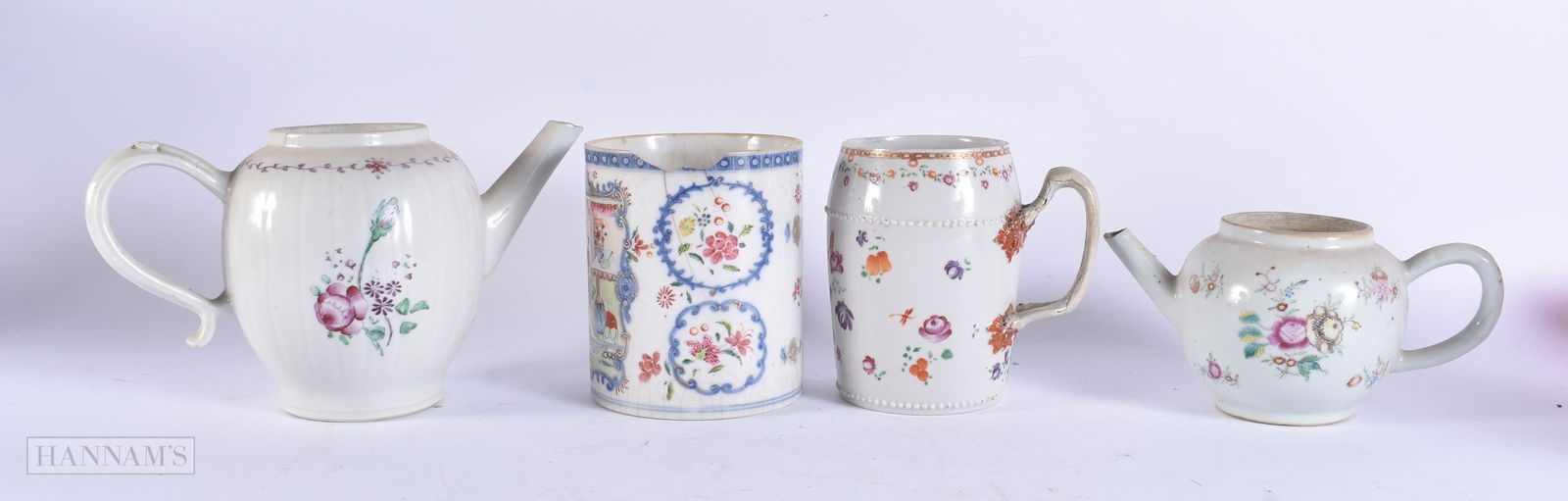 ASSORTED 18TH CENTURY CHINESE EXPORT PORCELAIN Qianlong, including two teapots. Largest 25 cm wide. (1 of 6)