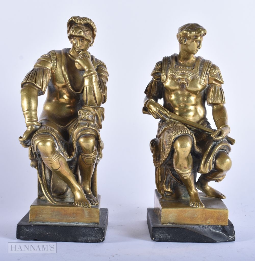 A PAIR OF 19TH CENTURY GILT BRONZE GRAND TOUR FIGURES OF SOLIDERS by Sauvage, modelled as two soldie (1 of 4)