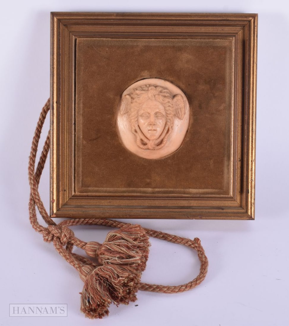 AN UNUSUAL 18TH/19TH CENTURY CARVED PEACH STONE GRAND TOUR PLAQUE. 17 cm square. (1 of 3)