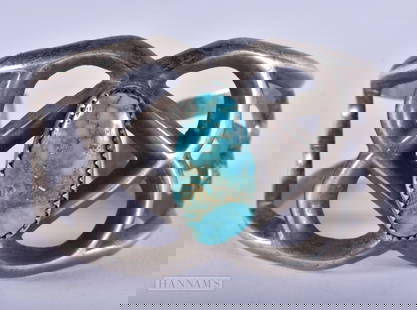 Native American 900 Silver Bangle w/ Turquoise 62g. 6 cm wide.: Native American 900 Silver Bangle w/ Turquoise 62g. 6 cm wide.