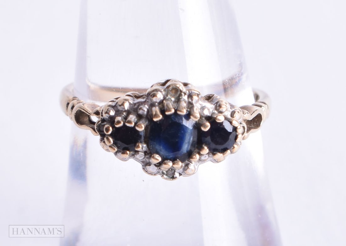9ct gold sapphire & diamond dress ring (2g). M. (1 of 3)
