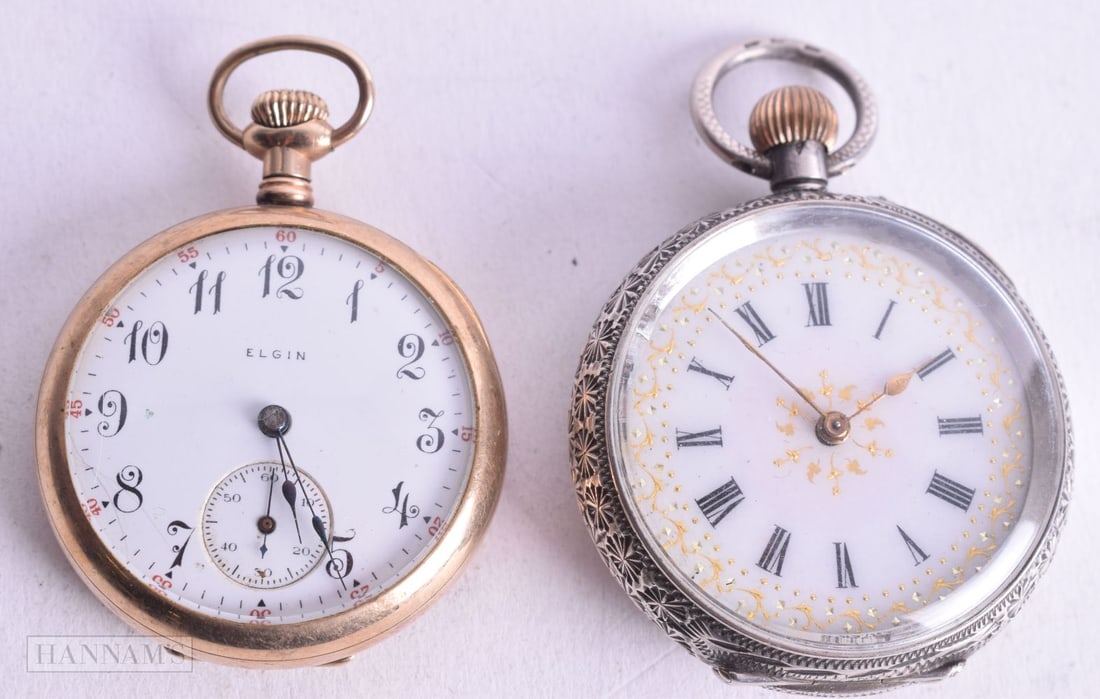 AN ANTIQUE SILVER WATCH and another. Not running. 35 grams. Largest 3.5 cm wide. (2): AN ANTIQUE SILVER WATCH and another. Not running. 35 grams. Largest 3.5 cm wide. (2)