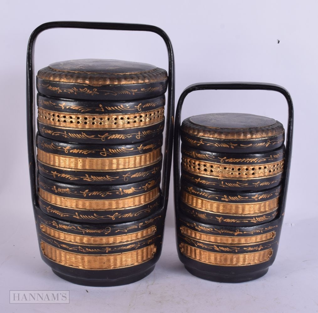 TWO CHINESE WICKER BAMBOO FOOX BOXES. Largest 33 cm high. (2) (1 of 3)