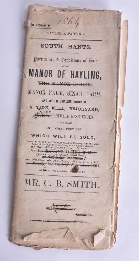 Taylor & Padwick, Hayling Island, Manor of Hayling, Auction brochure, Mr C B Smith.: Taylor & Padwick, Hayling Island, Manor of Hayling, Auction brochure, Mr C B Smith.