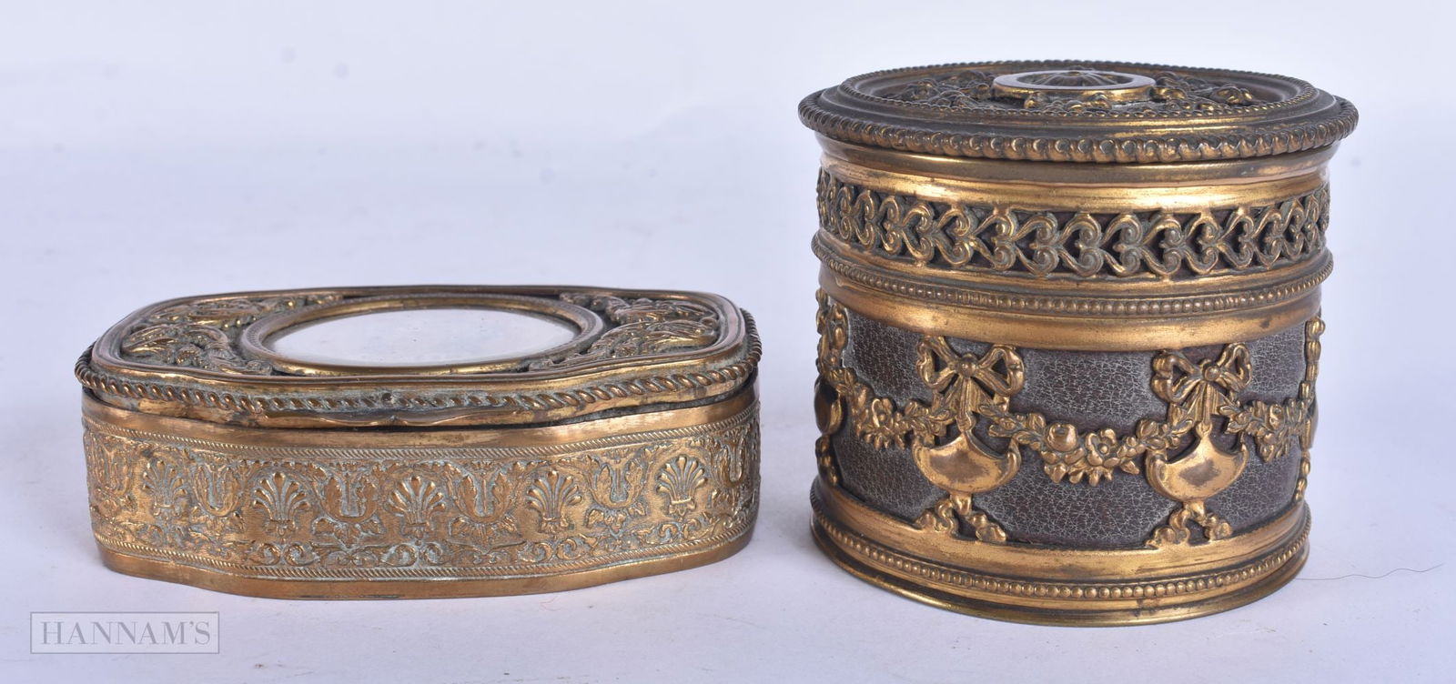 TWO ANTIQUE FRENCH BRONZE BOXES one inset with a portrait. Largest 10 cm wide. (2) (1 of 6)