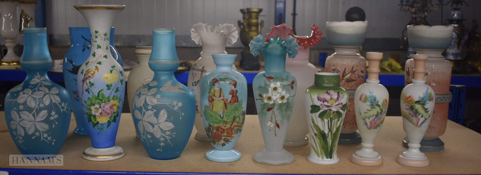 A LARGE COLLECTION OF OPALINE GLASS etc. Largest 36 cm high. (qty): A LARGE COLLECTION OF OPALINE GLASS etc. Largest 36 cm high. (qty)