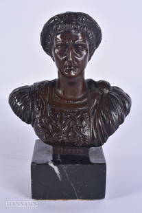 A 19TH CENTURY EUROPEAN GRAND TOUR BRONZE BUST OF A MALE. 15 cm high.: A 19TH CENTURY EUROPEAN GRAND TOUR BRONZE BUST OF A MALE. 15 cm high.