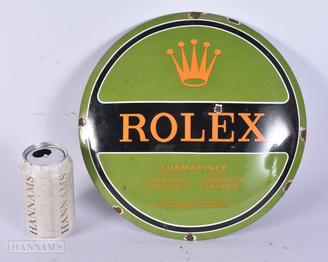 A ROLEX SUBMARINER ENAMEL SIGN. 29 cm wide. (1 of 2)