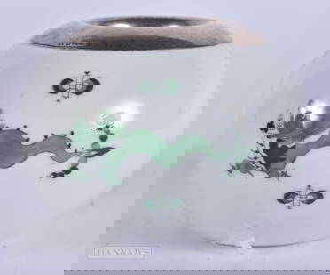 A MEISSEN GERMAN PORCELAIN SILVER MOUNTED ASHTRAY. 7.5 cm wide.: A MEISSEN GERMAN PORCELAIN SILVER MOUNTED ASHTRAY. 7.5 cm wide.