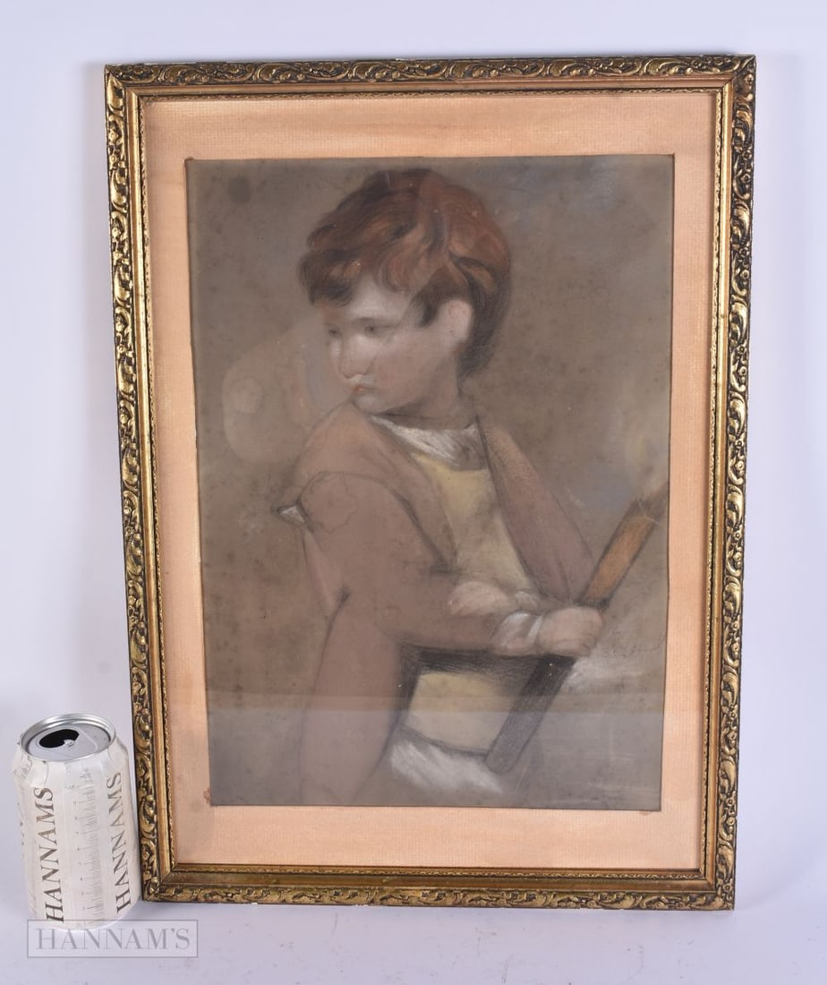 English School (19th Century) Pastel, Boy within an interior. 48 cm x 36 cm. (1 of 6)