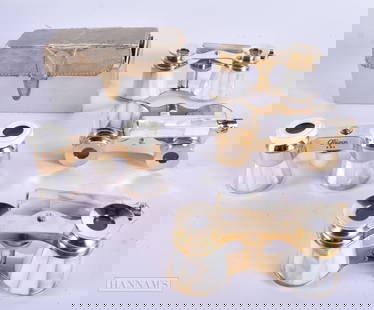 FOUR PAIRS OF MOTHER OF PEARL OPERA GLASSES. Largest 18cm x 8 cm extended. (4): FOUR PAIRS OF MOTHER OF PEARL OPERA GLASSES. Largest 18cm x 8 cm extended. (4)