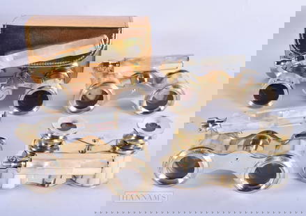 FOUR PAIRS OF MOTHER OF PEARL OPERA GLASSES. Largest 18cm x 8 cm extended. (4): FOUR PAIRS OF MOTHER OF PEARL OPERA GLASSES. Largest 18cm x 8 cm extended. (4)