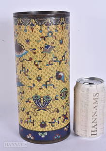 A LATE 19TH CENTURY CHINESE CLOISONNE ENAMEL BRUSH POT/VASE Late Qing, decorated with precious objec: A LATE 19TH CENTURY CHINESE CLOISONNE ENAMEL BRUSH POT/VASE Late Qing, decorated with precious objects. 25 cm x 10 cm.
