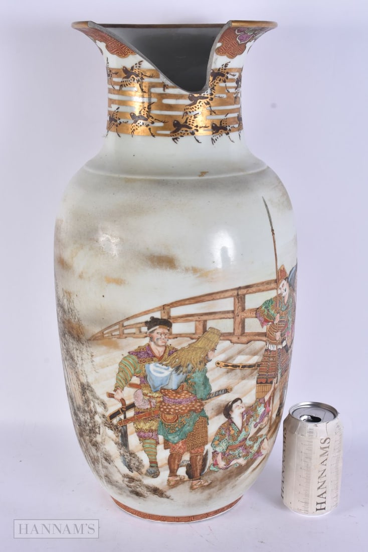 A LARGE 19TH CENTURY JAPANESE MEIJI PERIOD PORCELAIN VASE finely painted with figures within a lands (1 of 8)
