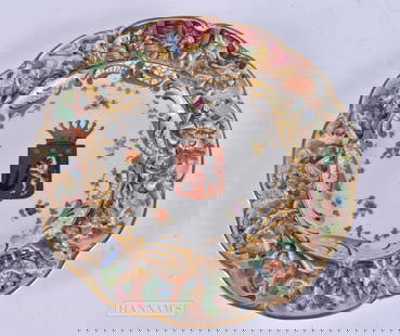 AN UNUSUAL ANTIQUE ITALIAN NAPLES PORCELAIN ARMORIAL PLATE. 18 cm wide.: AN UNUSUAL ANTIQUE ITALIAN NAPLES PORCELAIN ARMORIAL PLATE. 18 cm wide.