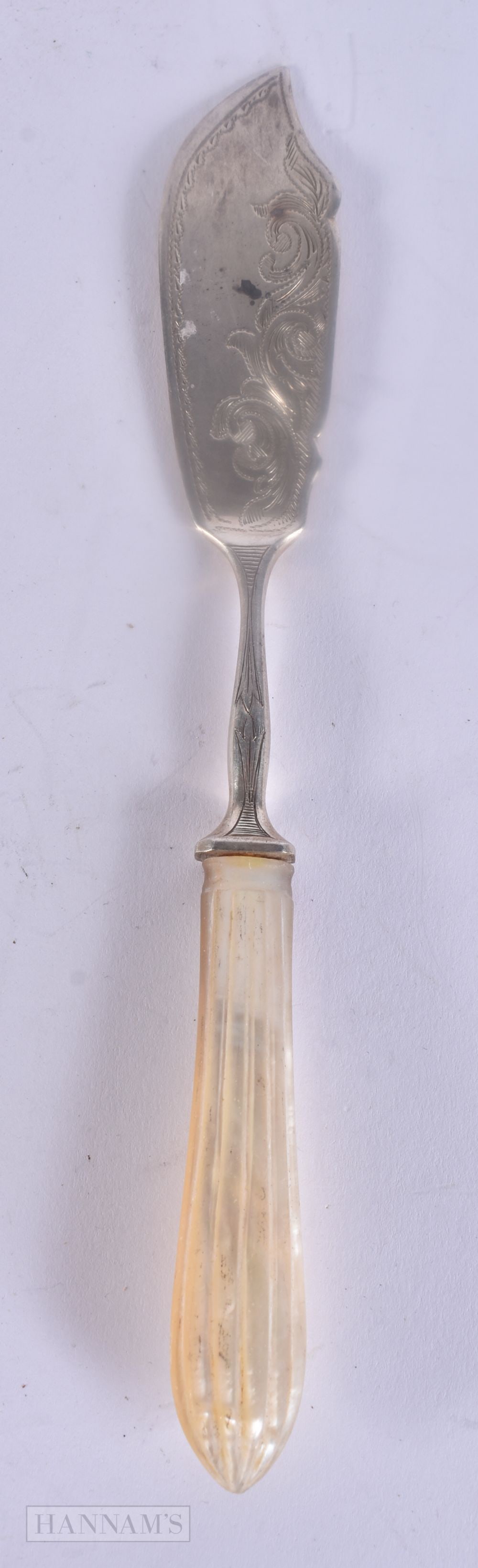 A VICTORIAN IRISH SILVER AND MOTHER OF PEARL KNIFE. Dublin 1868. 49 grams. 20 cm long. WE ARE UNABL: A VICTORIAN IRISH SILVER AND MOTHER OF PEARL KNIFE. Dublin 1868. 49 grams. 20 cm long. WE ARE UNABLE TO SHIP THIS LOT IN-HOUSE
