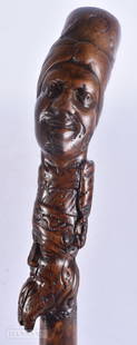 AN 18TH/19TH CENTURY CONTINENTAL FOLK ART CARVED WOOD WALKING CANE. 100 cm long.: AN 18TH/19TH CENTURY CONTINENTAL FOLK ART CARVED WOOD WALKING CANE. 100 cm long.