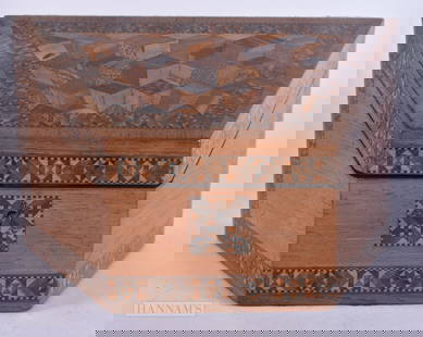 A VICTORIAN TUNBRIDGEWARE STATIONERY BOX. 22 cm x 15 cm.: A VICTORIAN TUNBRIDGEWARE STATIONERY BOX. 22 cm x 15 cm.