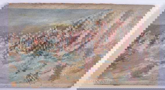 European School (Early/Mid 20th Century) Oil on board, Beach scene. 42 cm x 22 cm.: European School (Early/Mid 20th Century) Oil on board, Beach scene. 42 cm x 22 cm.