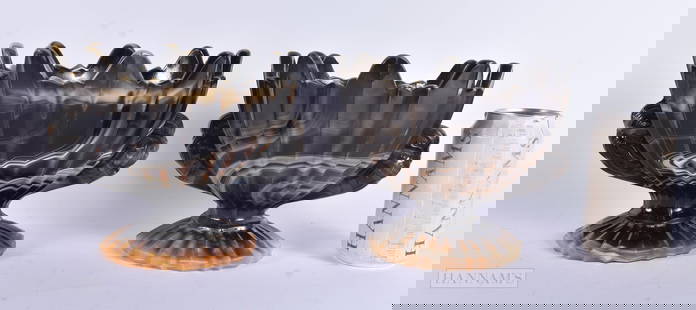 AN UNUSUAL PAIR OF ANTIQUE SLAG GLASS BOWLS. 18 cm x 16 cm.: AN UNUSUAL PAIR OF ANTIQUE SLAG GLASS BOWLS. 18 cm x 16 cm.