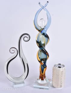 TWO LARGE STYLISH ART GLASS SCULPTURES. 42 cm high. (2): TWO LARGE STYLISH ART GLASS SCULPTURES. 42 cm high. (2)