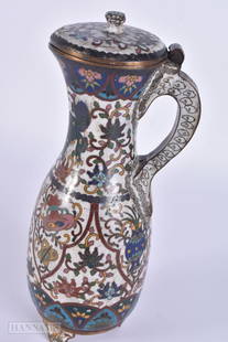 A RARE 19TH CENTURY JAPANESE MEIJI PERIOD CLOISONNE ENAMEL EWER decorated with beasts and foliage. 2: A RARE 19TH CENTURY JAPANESE MEIJI PERIOD CLOISONNE ENAMEL EWER decorated with beasts and foliage. 26 cm high.